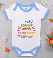 BK Kids İlk Babalar Günü Tasarımlı Mavi Bebek Body Zıbın-1