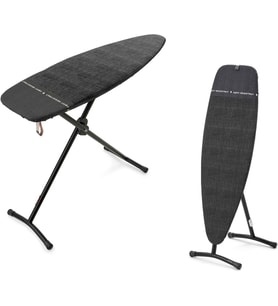 Buhar ve Ütü Masası D, 53,1 x 17,7 inç/135 x 45 cm (kot siyah), 2'si 1 arada büyük ütü tahtası, buhar jeneratörü, ütüler ve presleme için, katlanabilir, ısıya dayanıklı dinlenme alanı