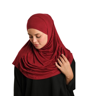 Bordo Pratik Hazır Geçmeli Tesettür Eşarp Viskon Boneli Büyük Boy 1290BV_16