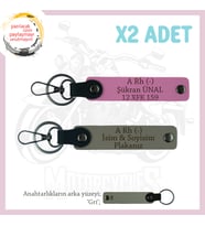 Custom Motorculara Özel, İsim Plaka ve A Rh (-) Kan Grubu Yazılı x2 Anahtarlık Set, Kül Gri-Pembe-Gr