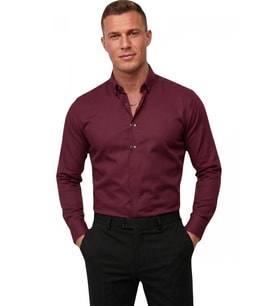 DeepSEA Bordo Slim Fit Likralı Kolay Ütülenebilir Gizli Düğmeli Erkek Gömlek 2602614
