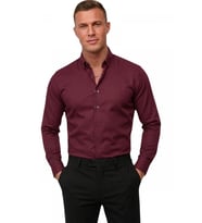 DeepSEA Bordo Slim Fit Likralı Kolay Ütülenebilir Gizli Düğmeli Erkek Gömlek 2602614