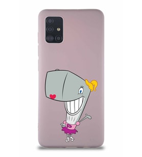 Samsung Galaxy A51 Soft Premier Kapak Pearl Yengeç Tasarımlı Silikon Kılıf - Pudra (Şeffaf)