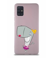 Samsung Galaxy A51 Soft Premier Kapak Pearl Yengeç Tasarımlı Silikon Kılıf - Pudra (Şeffaf)