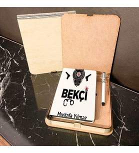 Bekçi Ahşap Kutulu Defter Kalem Set