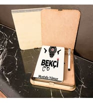 Bekçi Ahşap Kutulu Defter Kalem Set