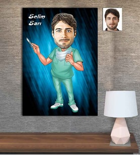 Kişiye Özel Karikatür Baskılı Ahşap Tablo Tıp Bayramı Cerrah Erkek-2 30x40