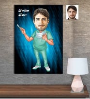 Kişiye Özel Karikatür Baskılı Ahşap Tablo Tıp Bayramı Cerrah Erkek-2 30x40