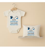 Pia Baby B43 %100 Pamuk İyi ki Dayım Var Sayesinde Havam Var Yazılı Tasarlanabilir Bebek Body Ve Yastık Kılıfı (Ekru)