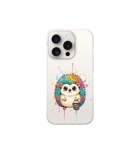 iPhone 15 Pro ile Uyumlu Splash Kirpi Tasarımlı Şeffaf Silikon Kılıf