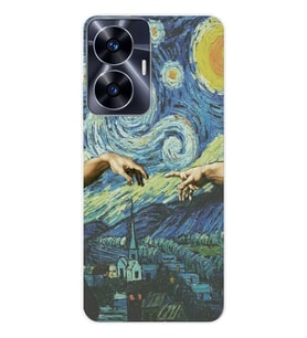 Realme C55 Uyumlu Sanatsal Vintage Desenli Şeffaf Telefon Kılıfı