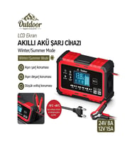 24V/8A 12V/15A Akıllı Akü Şarj ve Onarım Cihazı Yaz Kış Modlu LCD Ekranlı Start Stop