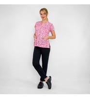 Unisex Pembe Güzellik Desenli Esnek Likralı Kuaför Estetisyen Scrubs Üniforma Takım