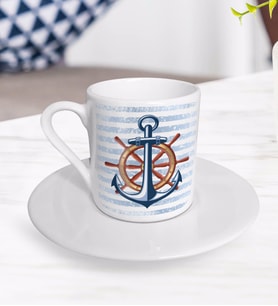 BK Gift Çapa ve Dümen Tasarımlı Türk Kahvesi Fincanı-1