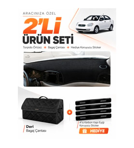 HYUNDAİ ACCENT ERA (2006-2011) Uyumlu Torpido Örtüsü + Deri Bagaj Çantası + Sticker Seti - Siyah