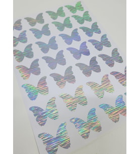 Yapışkanlı Sticker Kelebek Şekilli Sticker Etiket Holografik Renkli 28 Adet 3.5x4.5 cm