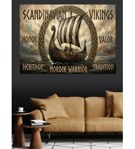 İskandinav Viking Gemisi Geleneksel Logosu Dekoratif Kanvas - Mdf Ahşap Tablo