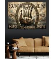 İskandinav Viking Gemisi Geleneksel Logosu Dekoratif Kanvas - Mdf Ahşap Tablo