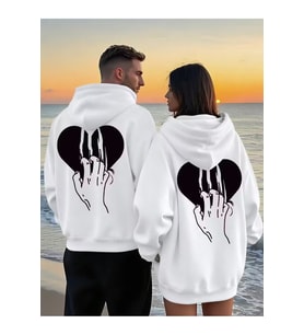 Sevgili Çift Kombini 2’li Kalp ve Pençe Desenli Unisex Sweatshirt – Cool Street Style (Beyaz)