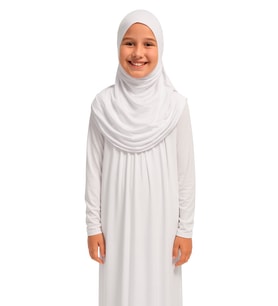 Kendinden Başörtülü Çocuk Penye   Namaz Elbisesi – 9-10-11 yaş/110 cm Kız Çocuk İçin Namaz Kıyafeti (A.Beyaz)