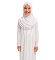 Kendinden Başörtülü Çocuk Penye   Namaz Elbisesi – 9-10-11 yaş/110 cm Kız Çocuk İçin Namaz Kıyafeti (A.Beyaz)