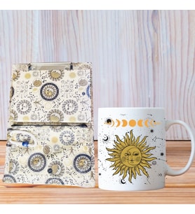Astroloji Temalı Sekreterlik Defter, Kalemlik ve Kupa Bardak - 3'lü Ofis Kırtasiye Seti