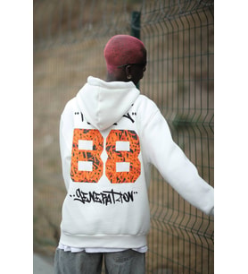 Blow Up Kapşonlu 3 İplik Kalın İçi Polarlı Oversize Baskılı Erkek Sweatshirt (Krem)