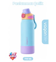 700 ML Tek Kapak Çift Kullanım Pipetli Rahat İçim Kulplu Paslanmaz Çelik Termos FFVGN1112-700ML