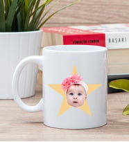 Kişiye Özel Pembe Yıldız Kafa Fotoğraflı Beyaz Kupa Bardak