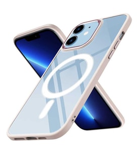 Coverzone iPhone 12 Pro ile uyumlu K?l?f Wireless ?arj �zellikli Metal buton Z-Krom MagSafe ile uyumlu ?effaf Transparan Double Color Silikon Kapak Pembe A�?k