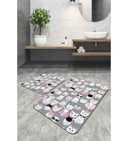 Gri Kedili Banyo Halısı Klozet Takımı 2'li Paspas Seti BS254