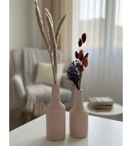 Doğal Ahşap Dekoratif Vazo Seti (20cm-17cm) 2 Parça (Gül Kurusu)