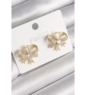 Pirinç Gold Renk Zirkon Taşlı Fiyonk Model Kadın Küpe - TJ-BKP9780