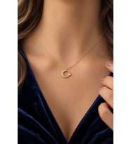 925 Ayar Gümüş Kadın Taşlı Hilal Ay Yıldız Kolye Gold Renk