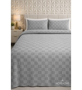 MORE HOME Dama Desenli Tek KİŞİLİK % 100 PAMUKLU   PİKE 175x240 Gri