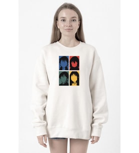 Erased Anime All Main Character Minimal Colorful Art Beyaz Kadın 2ip Sweatshirt