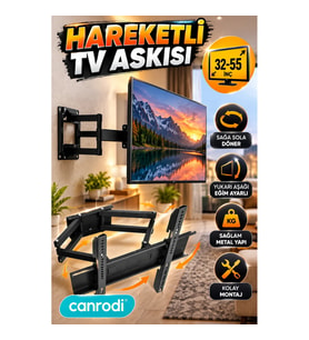 32-55 İnç Hareketli TV Duvar Askı Aparatı – Döner ve Eğim Ayarlı Televizyon Tutucu