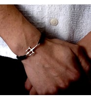 Gümüş Mızrak Bileklik 925 Ayar Gümüş Poseidon Mızrağı Figürlü Unisex İp Örgü Bileklik