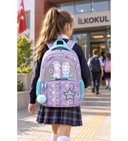Sevimli Kedi Meow İlkokul Okul Çantası Çocuk Öğrenci Sırt Çantası Günlük Kullanım 40 x 25 x 15