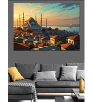 Gün Batımında İstanbul Panoramik Manzara Dekoratif Kanvas - Mdf Ahşap Tablo