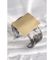 Siyah Mermer Desen Akrilik Plastik Gold Kare Plaka Model Vintage Kadın Bilezik 5886 - HPSBYI2732-6