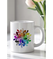 Renkli Mandala Çiçek Desenli 330ml Baskılı Beyaz Seramik Kupa Bardak