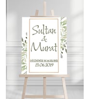 Söz Nişan Düğün İçin 50x70 Karşılama Panosu - Yeşil Renkleri Çiçek Temalı 03