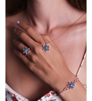 925 Ayar Gümüş Rose Renk Aqua Taşlı Yonca Kadın Set