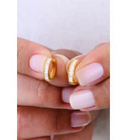 Gümüş altın yaldızlı baget kesim zirkon taşlı halka küpe SGTL12996GOLD