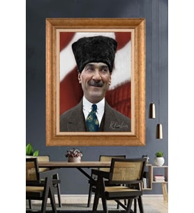 Altın Varaklı Çerçeveli Paspartulu Atatürk Tablo DC1470 (Gold)
