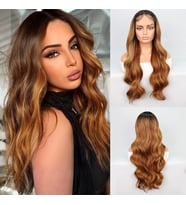 Siyah Karamel Balköpüğü Ombre Fiber Sentetik Geniş Dalgalı Tül Peruk