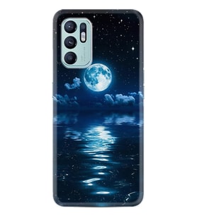 Oppo Reno 6 Kılıf Resimli Desenli Baskılı Silikon Night Moon 1133