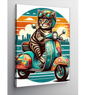 Kanvas Tablo Motosiklet Kullanan Kedi