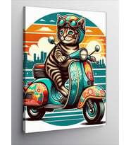 Kanvas Tablo Motosiklet Kullanan Kedi